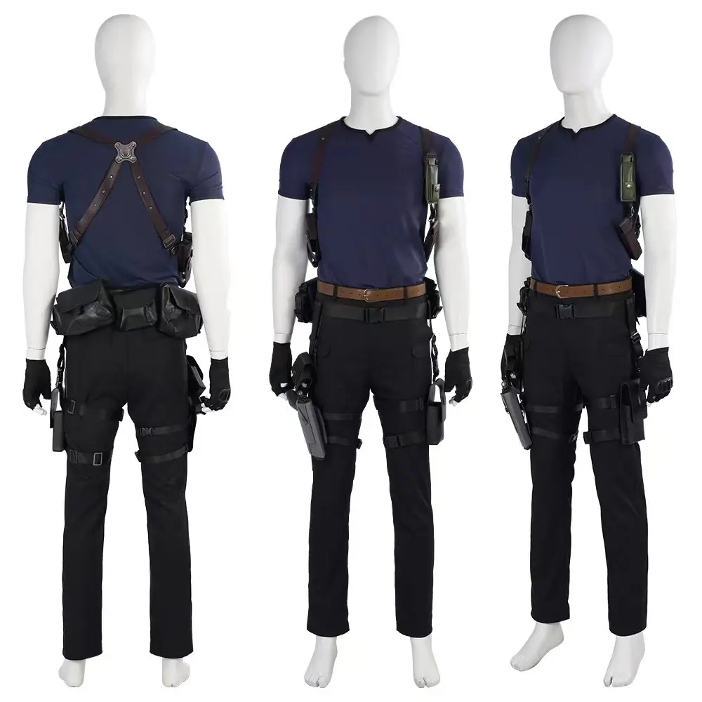 High Quality Game RE4  Remade Leon Cosplay Halloween Carnival Shirt Shoulder Straps Armhole Sleeves Belt Accessories