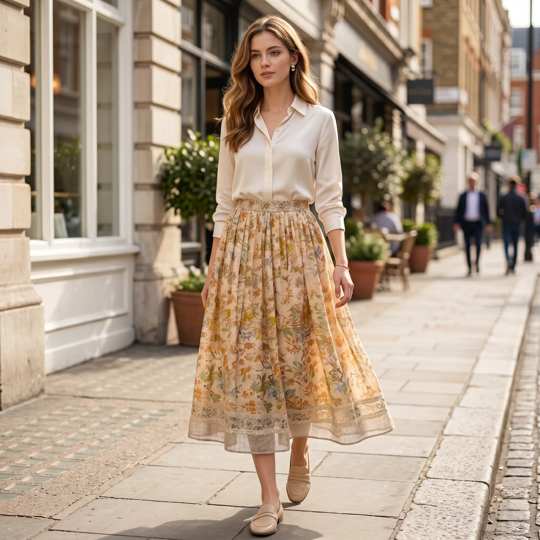 Vintage Floral Print Maxi High Waist Elastic A-Line Long Skirt French Elegant Boho Holiday Beach Summer Skirt Cotton BF2319