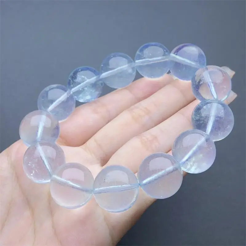 14MM Natural Clear Aquamarine Bracelet String Charms Strand Exquisite Jewelry Gift Healing Crystal Energy Gift 1pcs