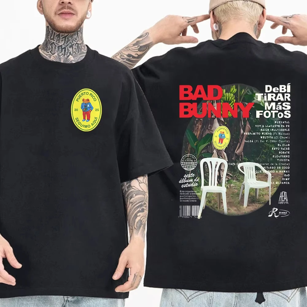 Rapper Bad Bunny Album Cover T-shirts Debi Tirar Mas Fotos DTMF 2026 Tour T Shirts Men Women Fashion Hip Hop T-shirts Streetwear