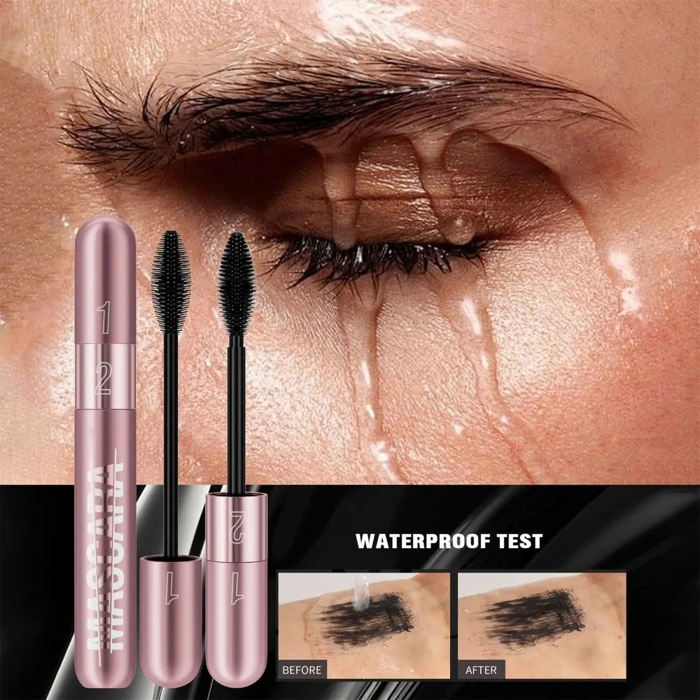 Curling 2 In 1 Mascara Dikkere Langere Wimpers Extensie Dubbele Kop Mascara Waterdichte Langdurige Wimpers Vloeistof