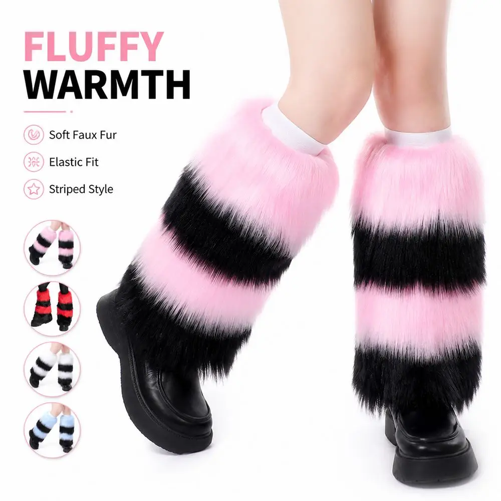 Faux Fur Faux Fur Leg Warmers Soft and Fluffy Warm Fuzzy Boot Covers Elastic Openings Comfortable Fluffy Leg Warmers
