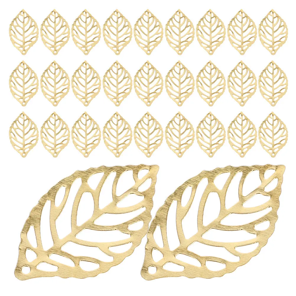 

200Pcs Metallic Hollow Leaf Charms Gold Plated for Jewelry Making DIY Pendant Necklace Earring Hair Clip Craft Supplies Filigree