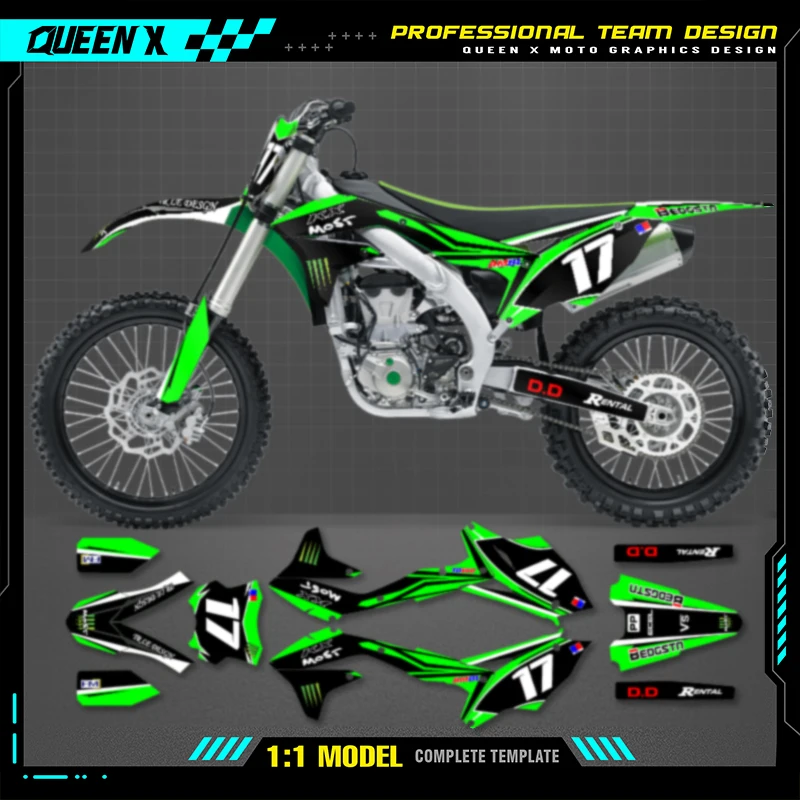 Queen X MOTOR For KAWASAKI KXF450 KXF 450 2016 2017 2018 Custom Motorcycle Graphics Decals Stickers Kit Number Name