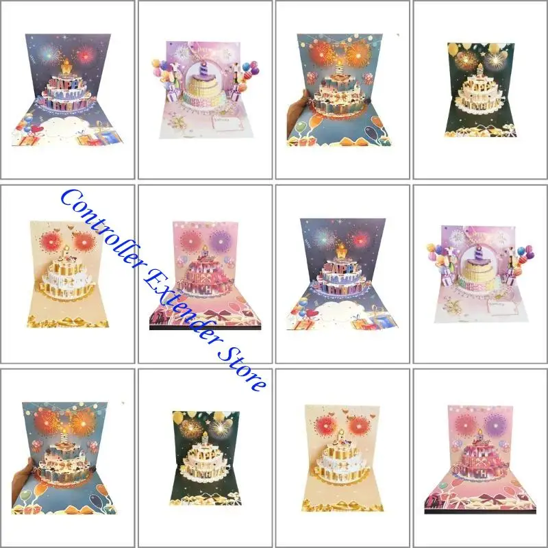 N84B Light and Sound Happy Birthday Card Tarjeta felicitación pastel con Luz Música