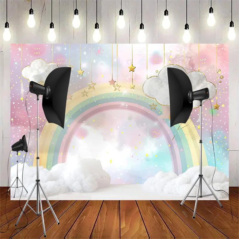 Rainbow Backdrops Props para Fotografia, Balões Coloridos, Arco, Photo Background, Bebê Recém-nascido, Festa de Aniversário, Unicórnio, DF-07