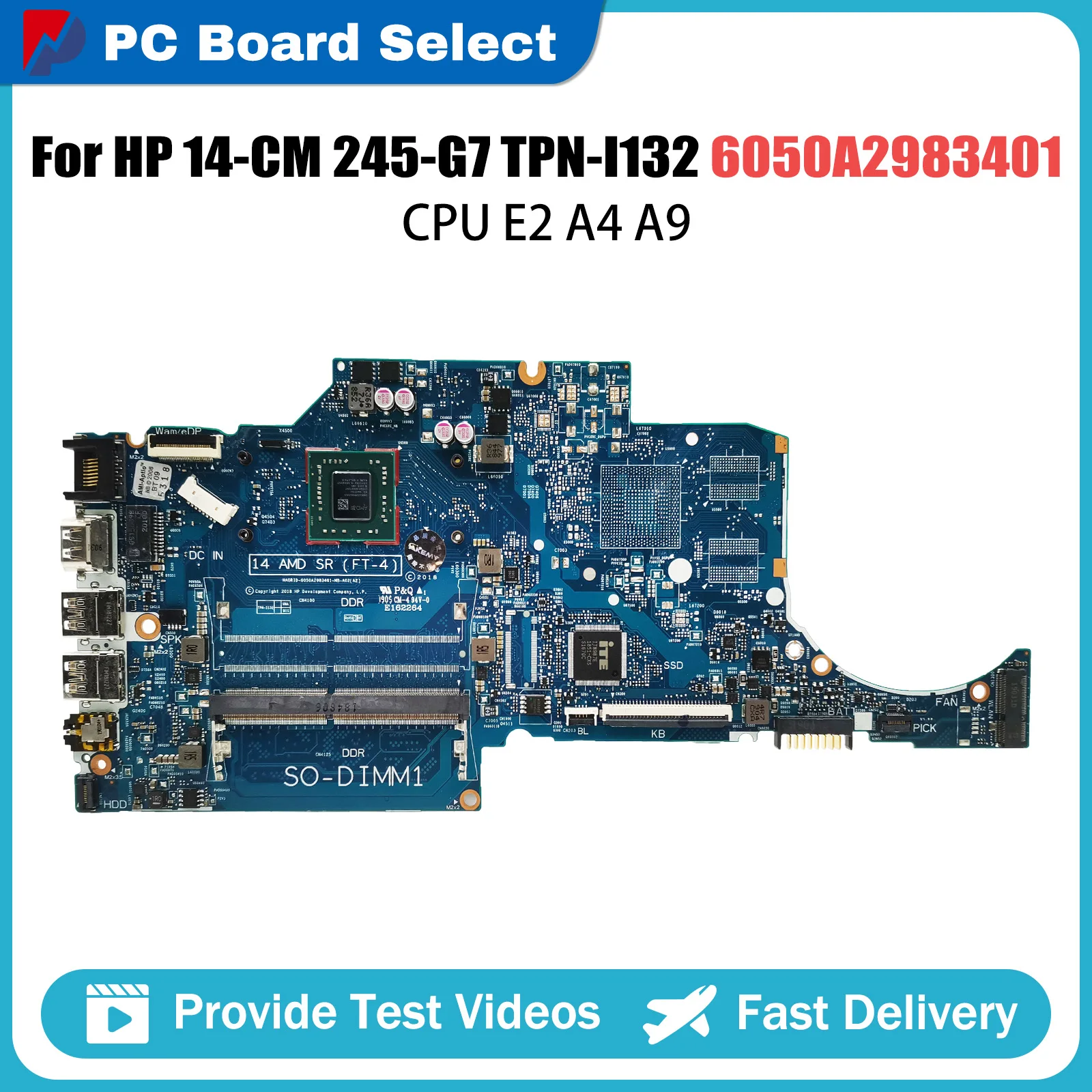 

Laptop Mainboard For HP 14-CM 245-G7 TPN-I132 6050A2983401 Notebook Motherboard With E2 A4 A9 CPU 100% Tested OK