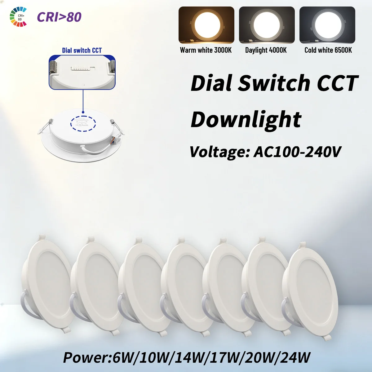 10pcs/lot Dial Swich CCT Recessed Led Downlight 3000K 4000K 6500K  110V 220V Round Led Panel Light 10W 24W Spot Indoor Lighting