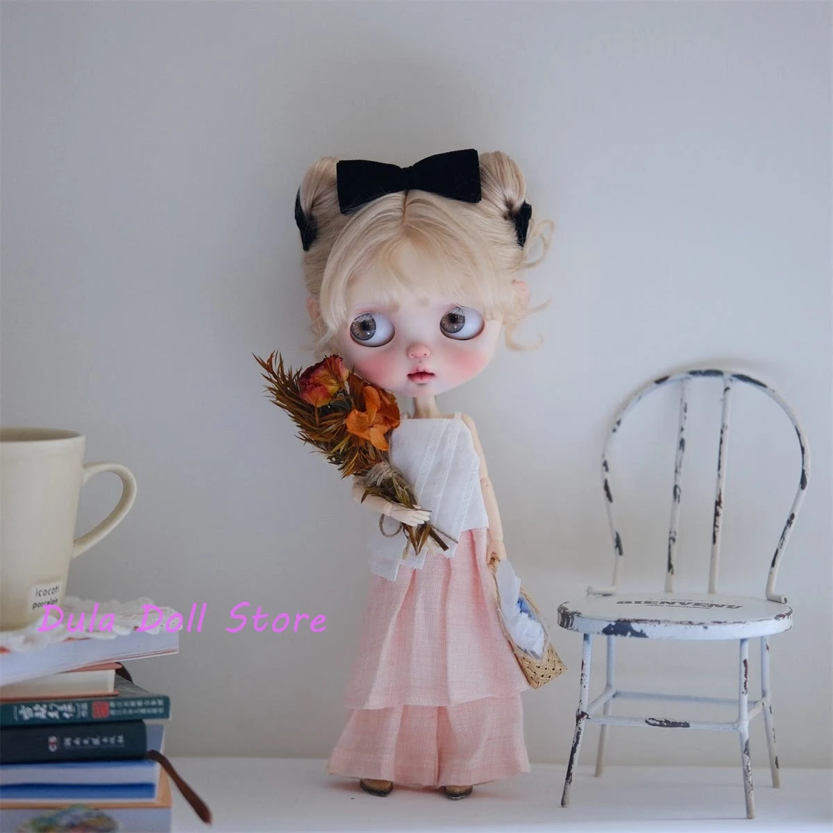 2026 Dula Doll Clothes dress Japanese simple pink and white slip culottes set for Blythe ob24 ob22 Licca JerryB 1/6  Doll