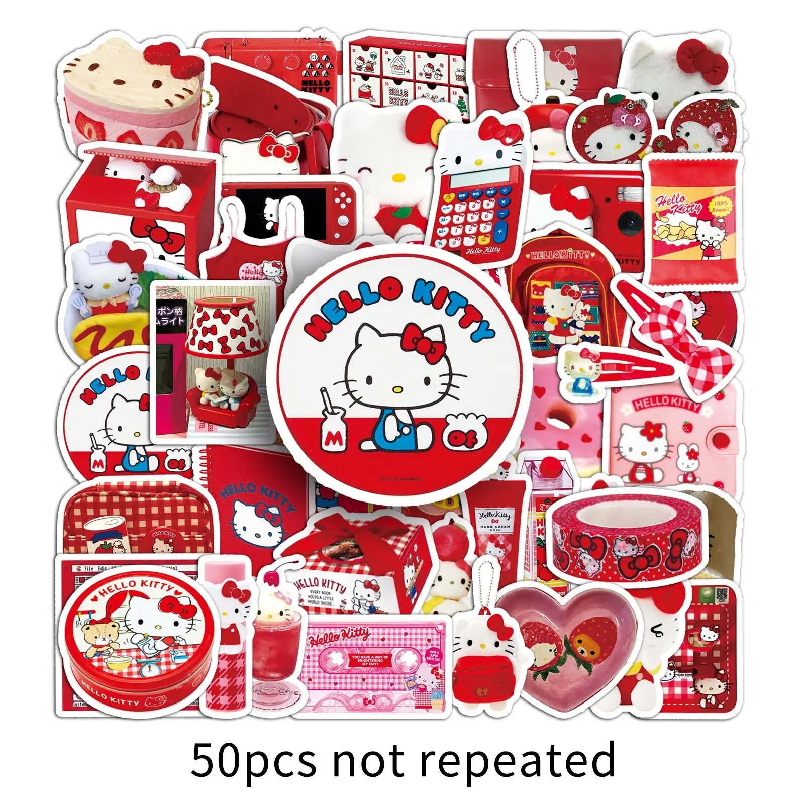 10/30/50PCS Rouge INS Autocollants Hello Kitty Graffiti Dessin Animé BRICOLAGE Décoration Fille Cadeaux Autocollants Réfrigérateur Bagages Ordinateur Portable Guitare Voiture Vélo