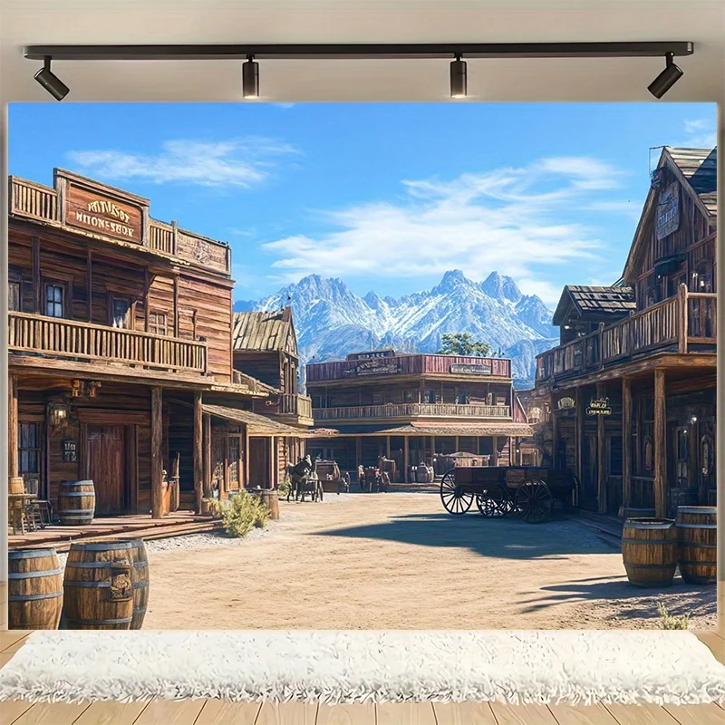Großer Western-Cowboy-Stadt-Fotohintergrund – Strapazierfähiges Polyester, perfekt für Partys im Innen- und Außenbereich und Heimdekoration