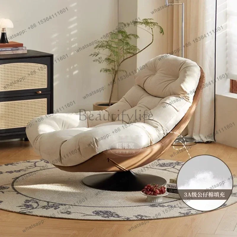 YJ Living Room Chairs Home Furniture Cream Wind Single Sofa Bedroom Leisure Living Room Balcony Office Lazy Sofa Egg Shell Rotat