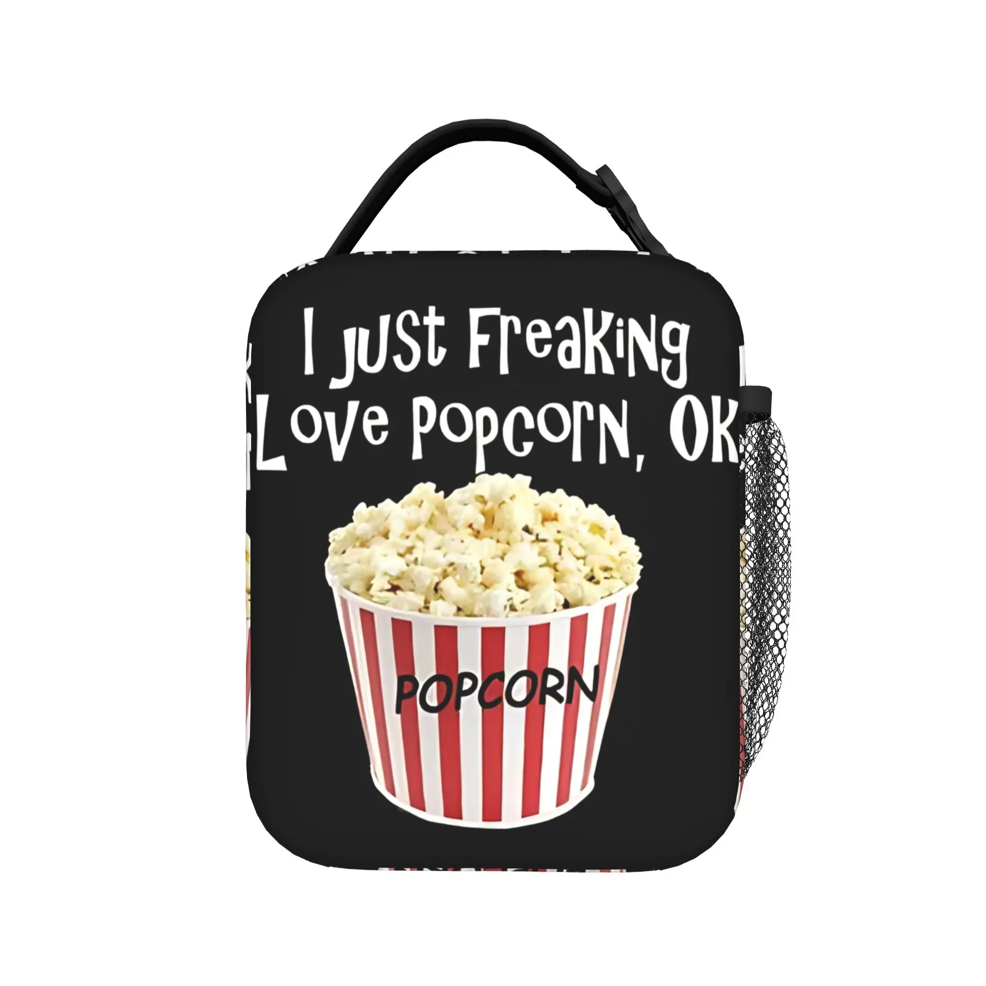 I Just Freaking Love Popcorn Lunch Bag  Portable Zipper Lunch Box Child School Graphic Cooler Bag Leisure Oxford Tote Food Bags