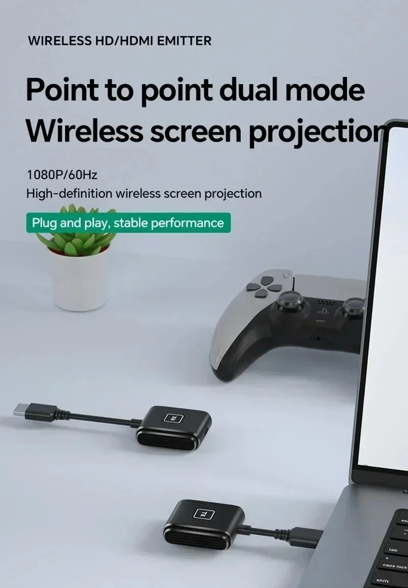 50m Type C Wireless HD Video Transmitter and Receiver Extender TV Stick Display Adapter for PC Camera Laptop To TV Projector