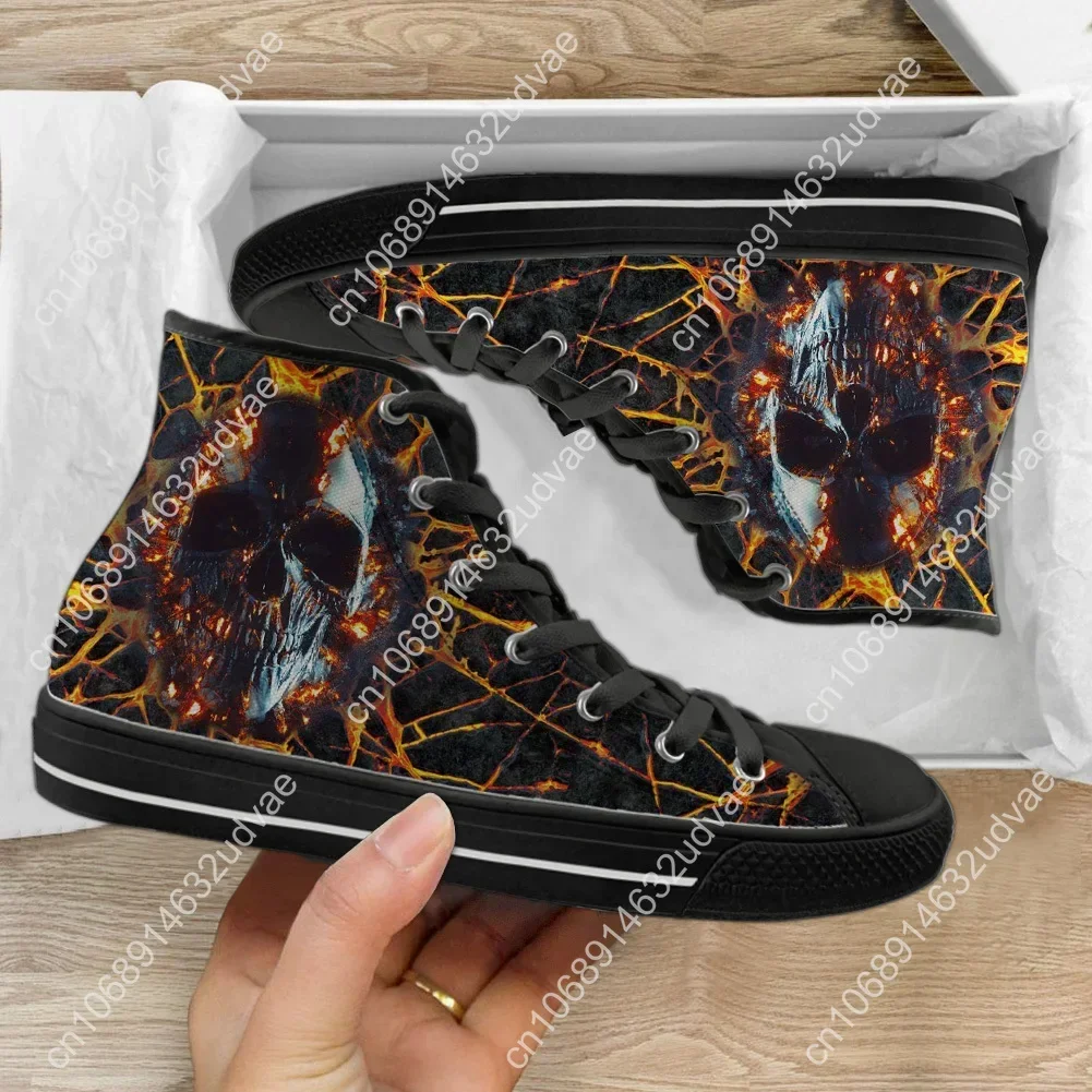 Gothic Fired Skull Design Lightweight High Top Canvas Shoes Men Women Casual Breathable Sneakers Board Shoes Zapatos 4