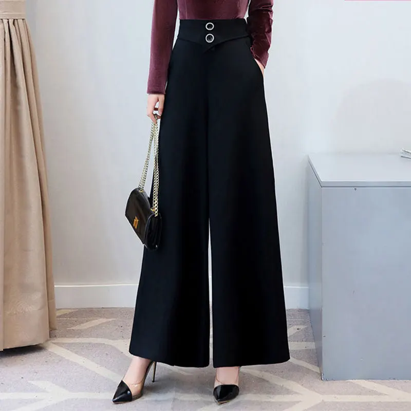 Monochrome Loose Trousers for Women, High Waist, Wide Leg, Elegant Clothes, Casual and Simplicity, Office Lady, Autumn Fashion