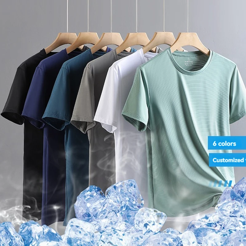 New Summer Ice Silk Quick Drying Sweat-absorbing Men's Sports Short Sleeved T-shirt Comfortable Breathable Outdoor Running Top