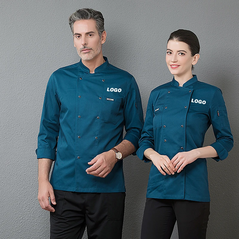 Uniforme de Chef pour hommes et femmes, avec Logo restaurant, vêtements de cuisine personnalisés, chemise à manches, veste de travail, Design, motif imprimé