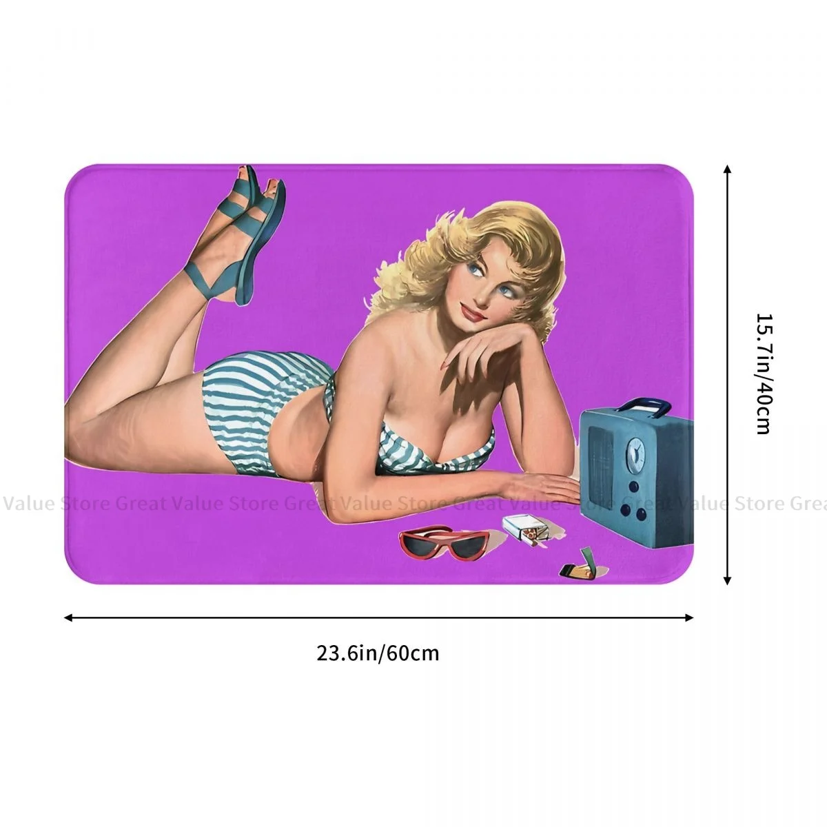 Pin Up Girl Bedroom Mat Laying Down Listening To Music Doormat Kitchen Carpet Entrance Door Rug Home Decoration