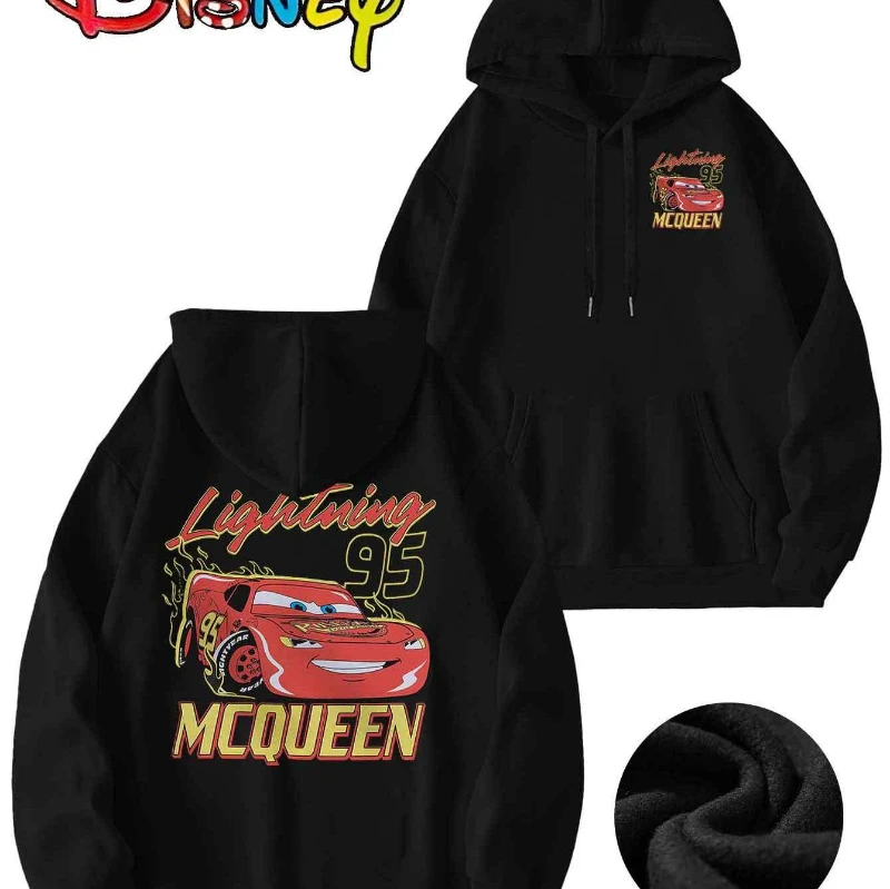 2025 Disney Car Lightning McQueen Hoodie - Men's Blue Racing Graphics Pullover Sweatshirt Casual Loose Hooded