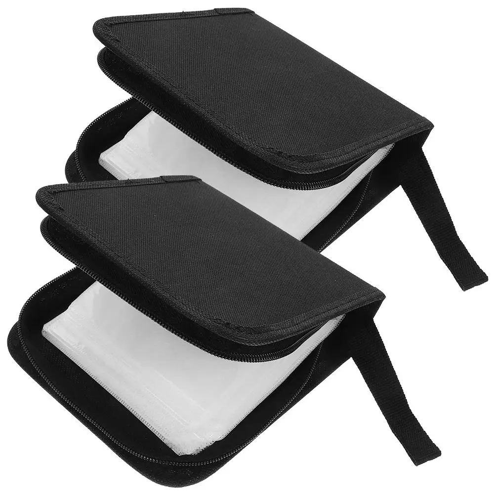 

2 Pcs CD Storage Bag Holder Case Cute Disc Computer Zipper DVD for Car Black Container Travel