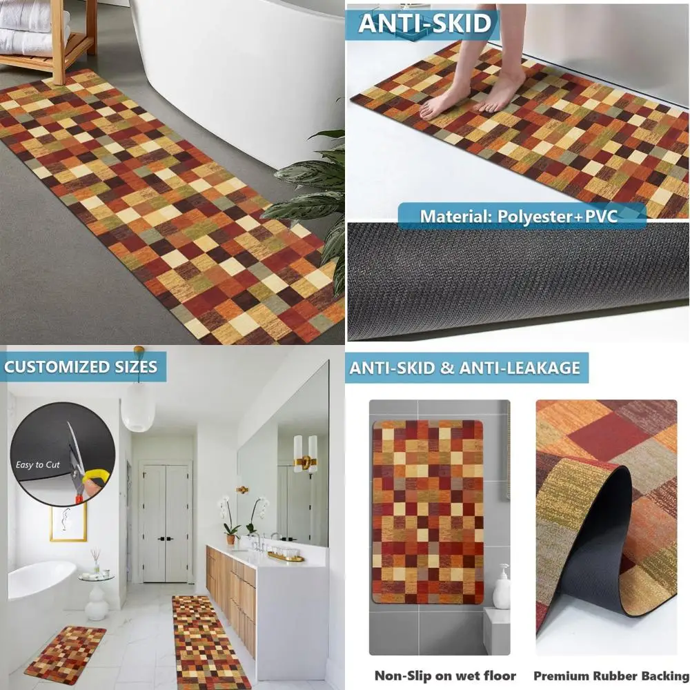 

custom-sized rubber bath mat - non-slip, quick-drying, super absorbent, thin for door fit, washable bathroom flooring