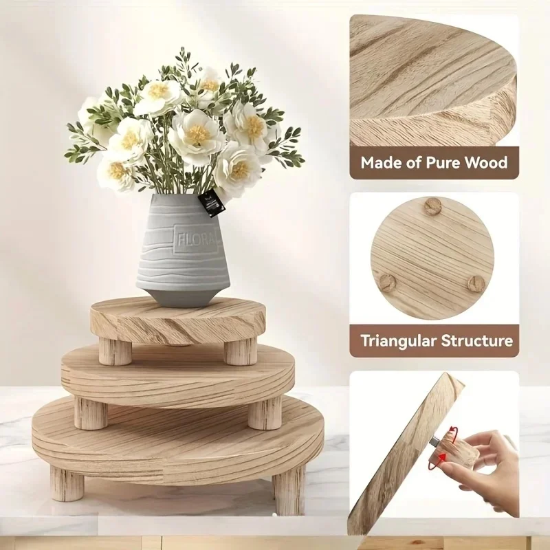 Solid Wood Round Flower Pot Stand, Customizable Wooden Tray for Succulent Aromatherapy Toiletries, Creative Home Decor