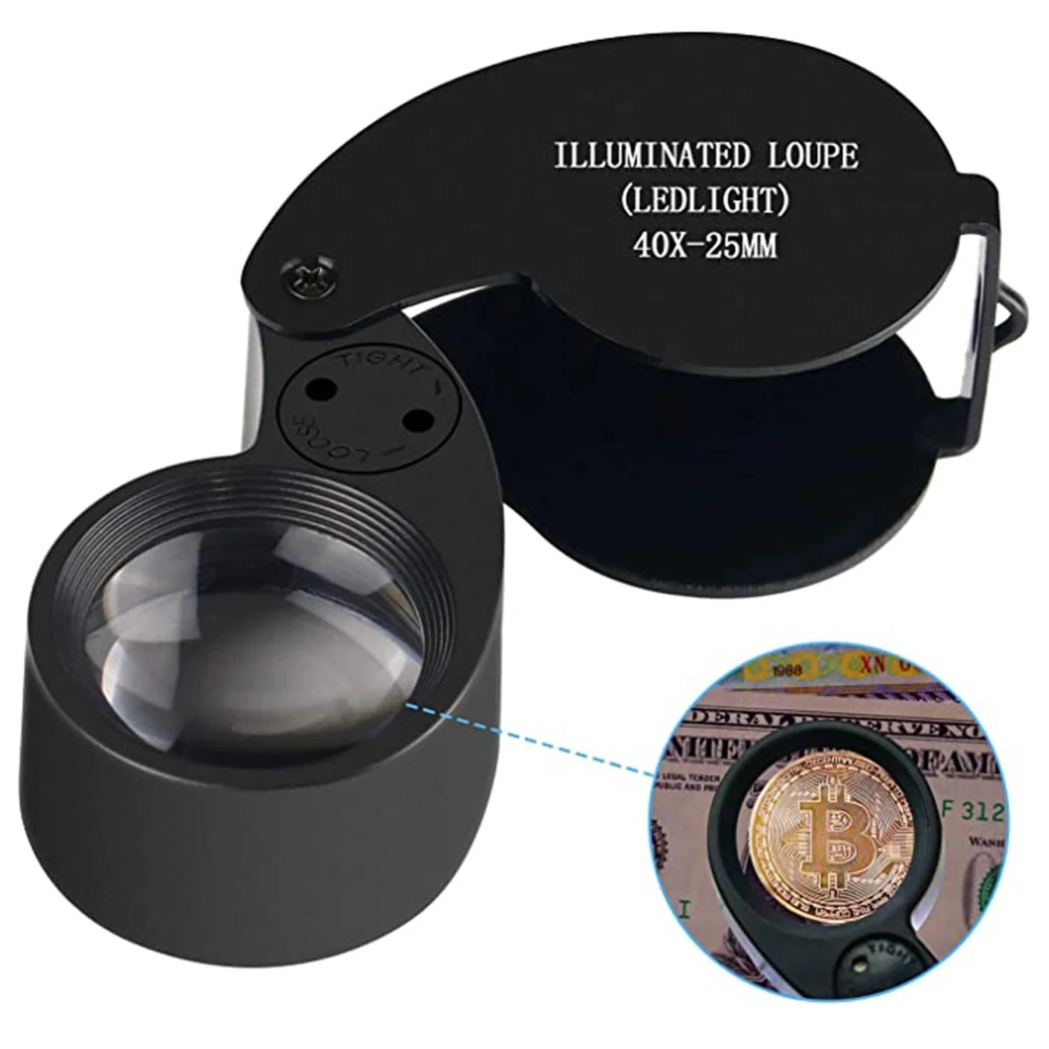 40X-25mm  Illuminated Jewelers Loupe Magnifier With Light  Eye Magnifying Glass  Jewelry Antiques Coins Stamps