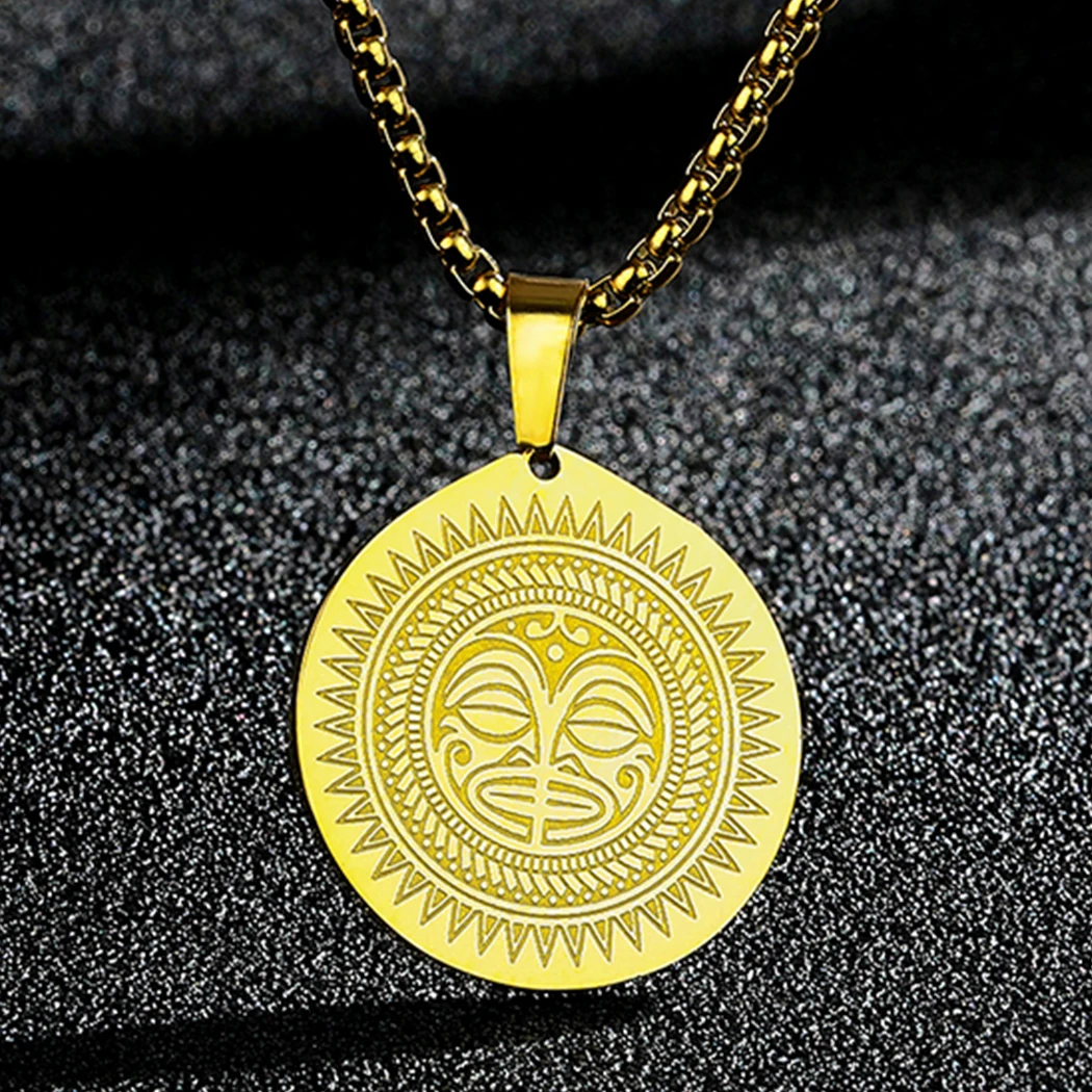 CHENGXUN Ancient Indian Sun God Mask Pendant Necklace for Women Men Religious Charm Neck Chain Amulet Talisman Jewelry