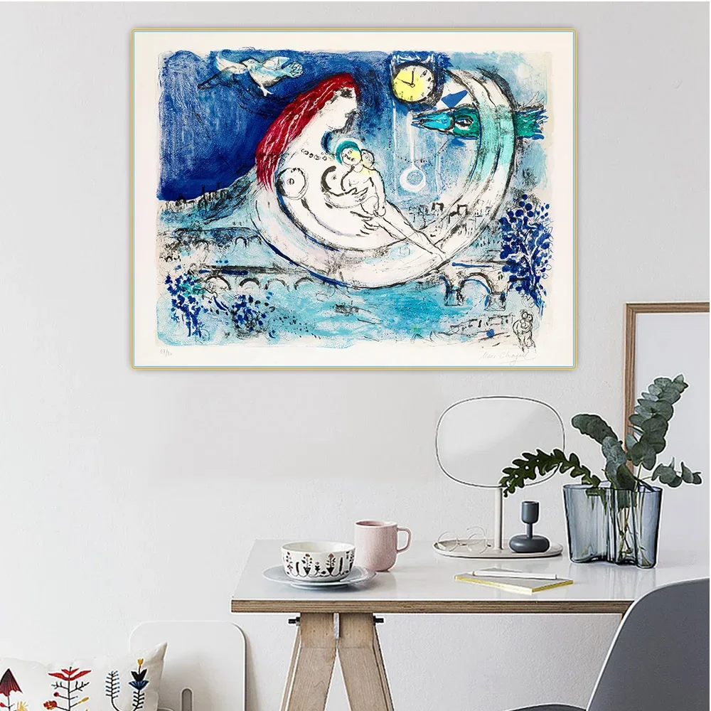 سيتون مارك شاجال 《Paysage Bleu(1958)》لوحة زيتية قماشية عمل فني شهير ملصق صورة جدار خلفية ديكور ديكور المنزل #3