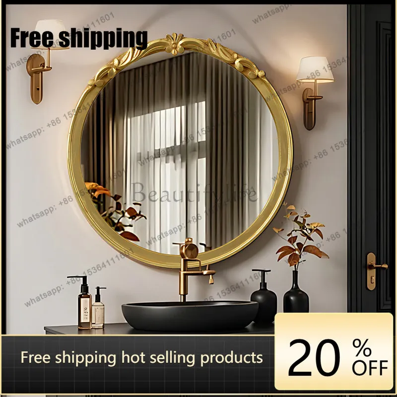 LJY French vintage bathroom mirror, round wall-mounted mirror for bathroom sinks