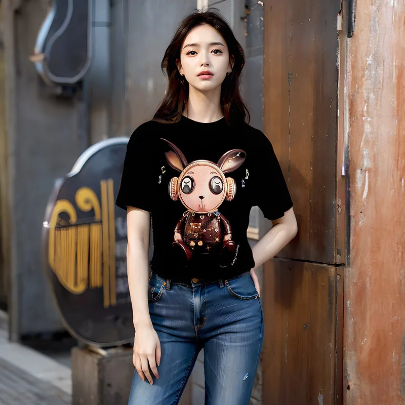 Chun yu yin jia Fashion High Street Designer klasyczny wzór drukowany T-shirt z krótkim rękawem dla kobiet tee