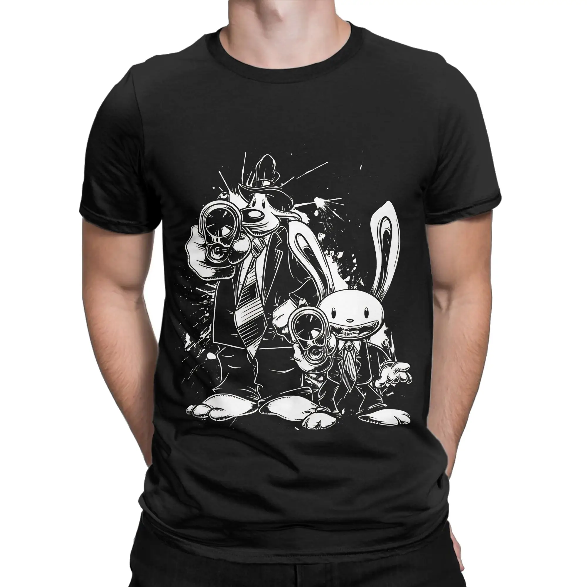 Sam Max  Pulp Fiction white Essential Shirt Funny Graphic 100% Cotton T-Shirt Sam And Max Hit the Road Tees Tops For Men