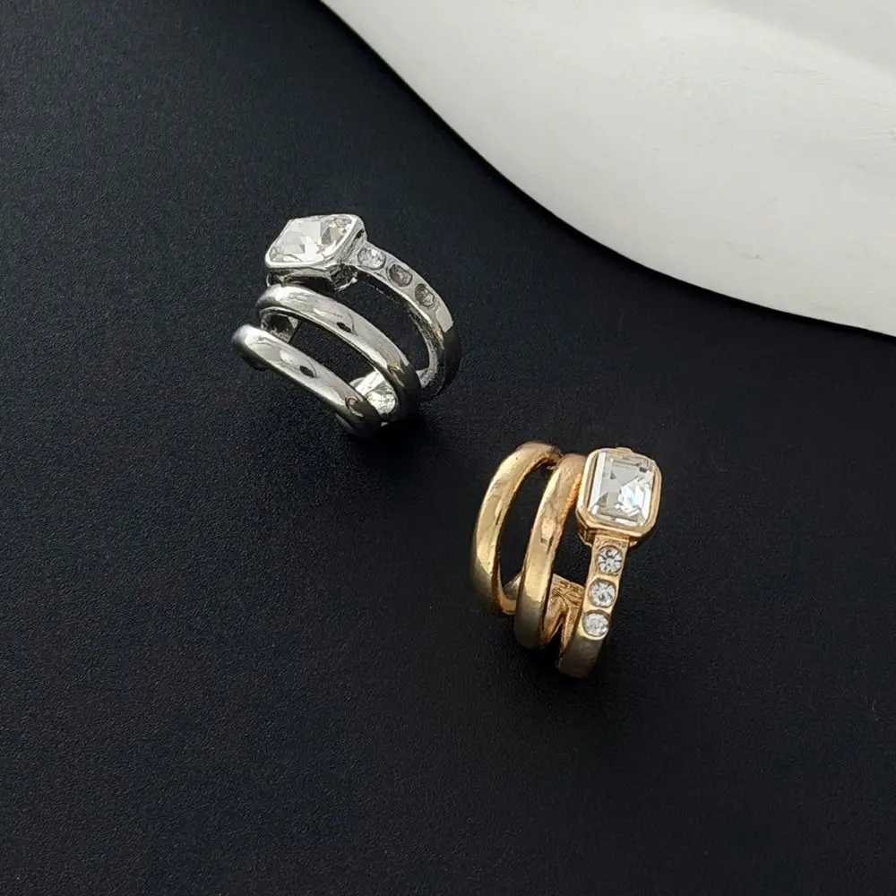 Multi-Layer C-shaped Ear Clip Golded Metal Square Zircon Stud Earrings Minimalism Silver Gold Jewelry Cartilage Ear Cuffs view 2