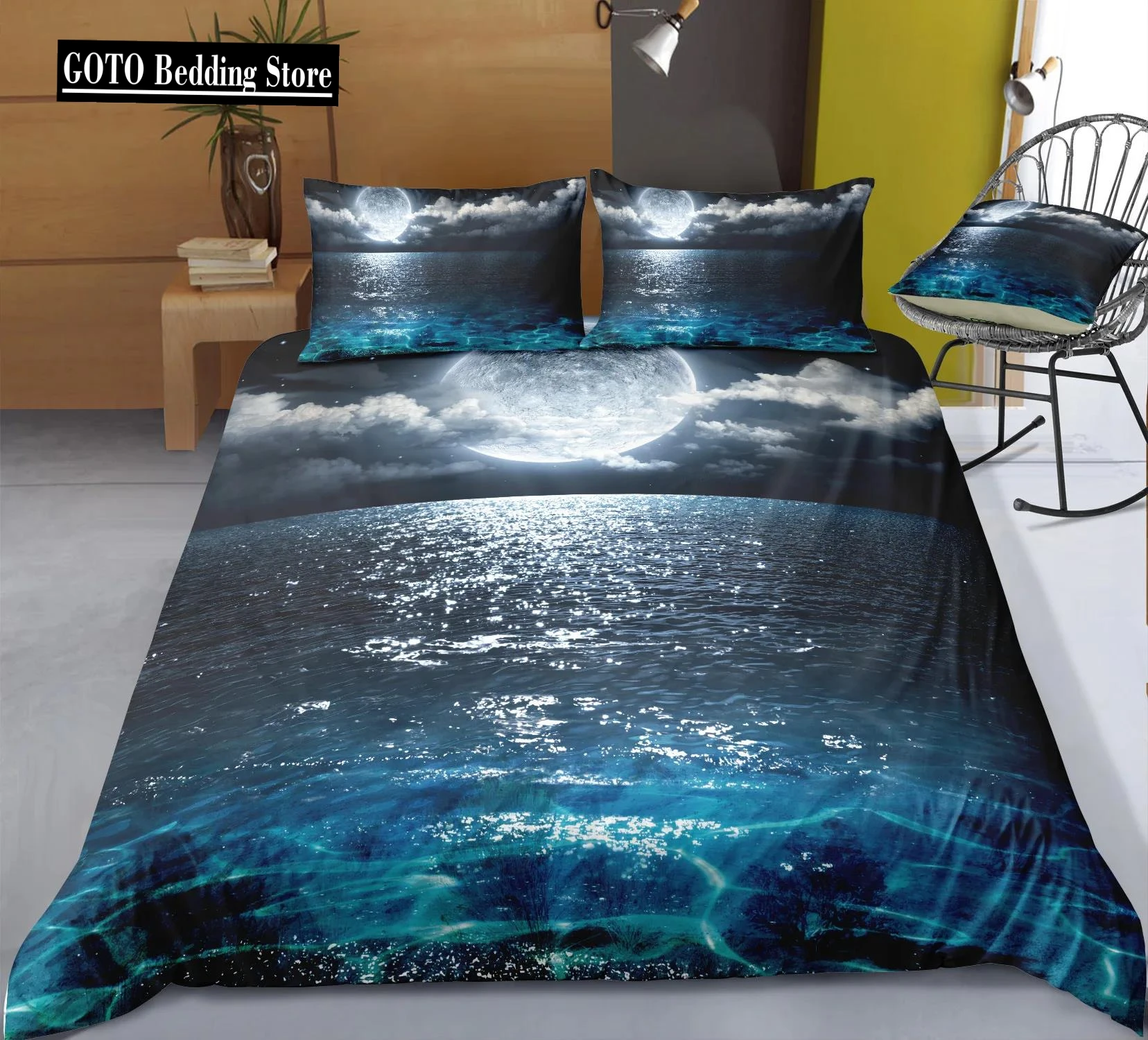 

Reactive Printing Seaside Scenery Duvet Cover Sets AU ,EU ,US Size Sunrise Sunset Bed Linens Hot Bedding Set Large Size TG96