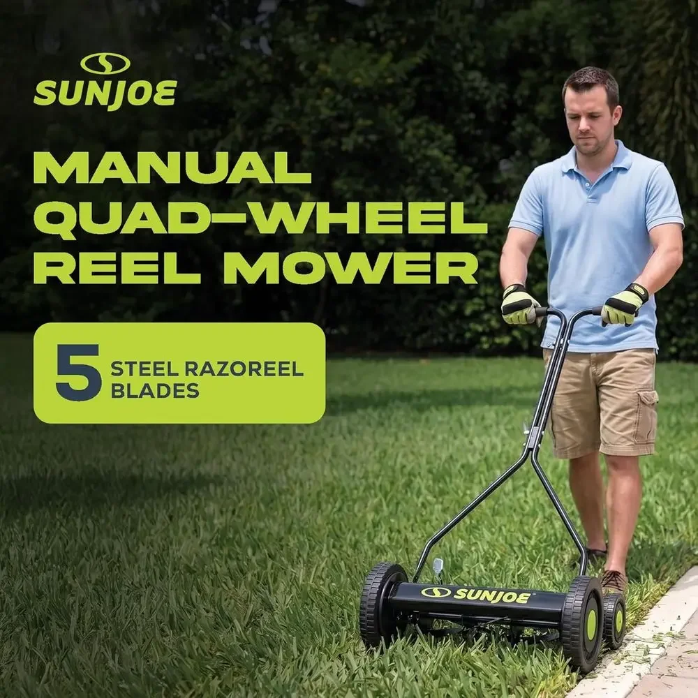 14-Inch Wide, 9-Position Adjustable Manual Lawn Mower for Heavy-Duty Yard Care