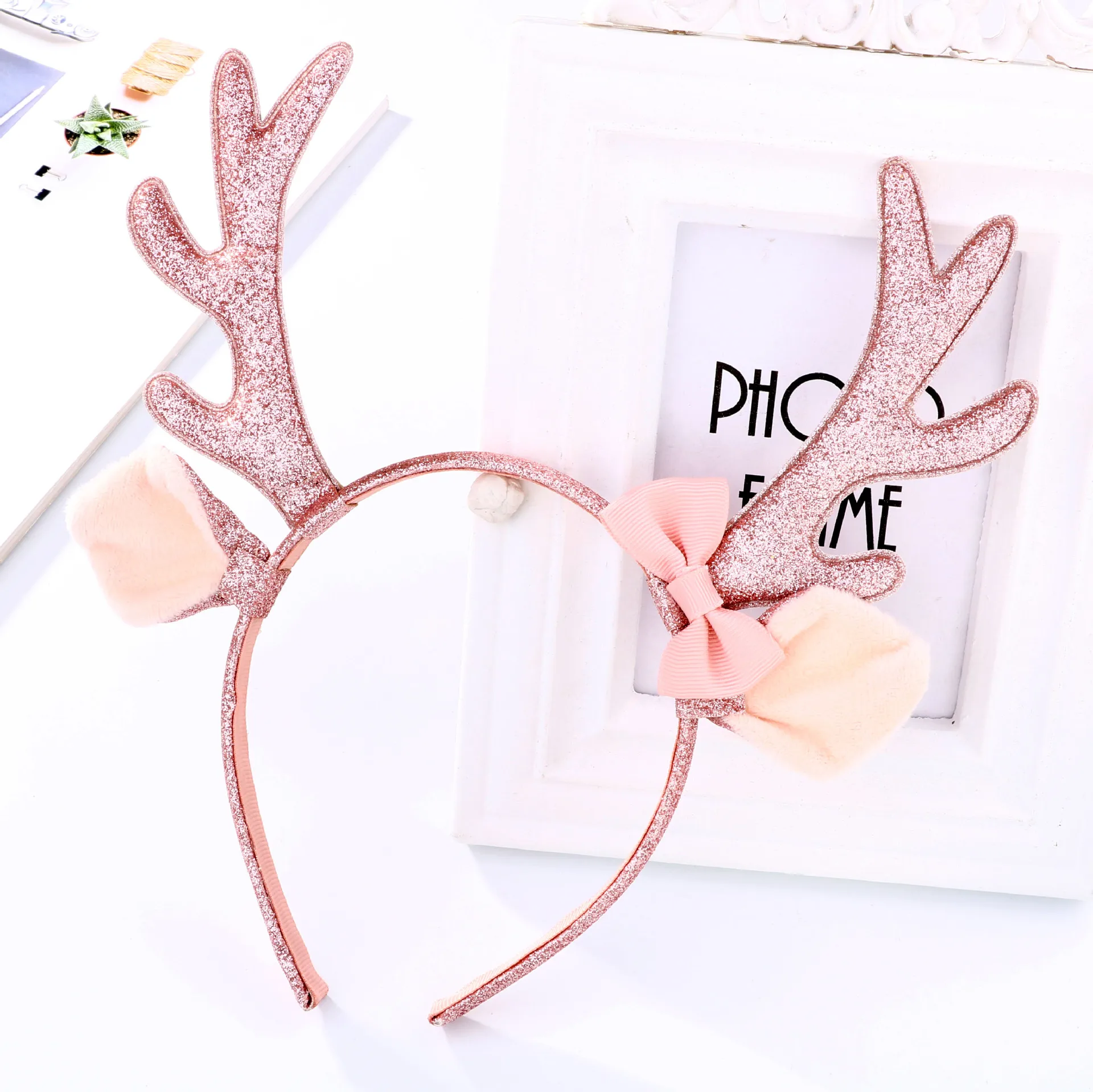 Cosplay Prop Bow - Diadema con Cuernos de Reno Rosa