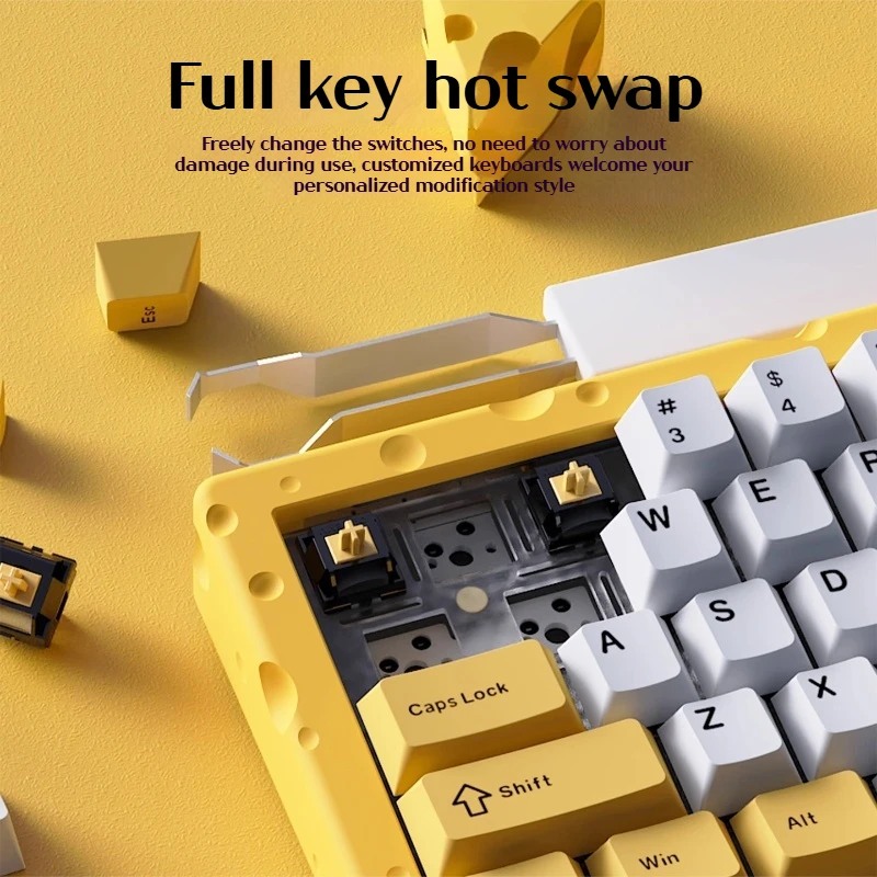 AJAZZ AC067 Cheese Theme Gaming Mechanical Keyboard Aluminum Gasket Hotswappable RGB Esports Wired Gamer Keyboard For Laptop PC