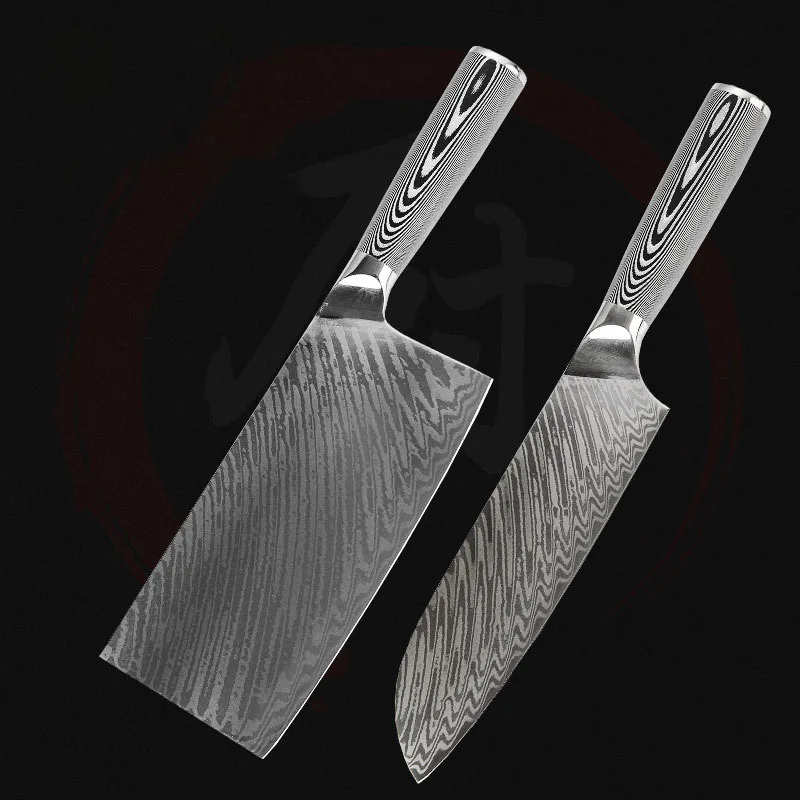 Kitchen Knives Set 10Cr15MoV Damascus Steel Blade Chefs Cleaver Sashimi Slicing Handmade Forged Knife Cooking Tools G10 Handle