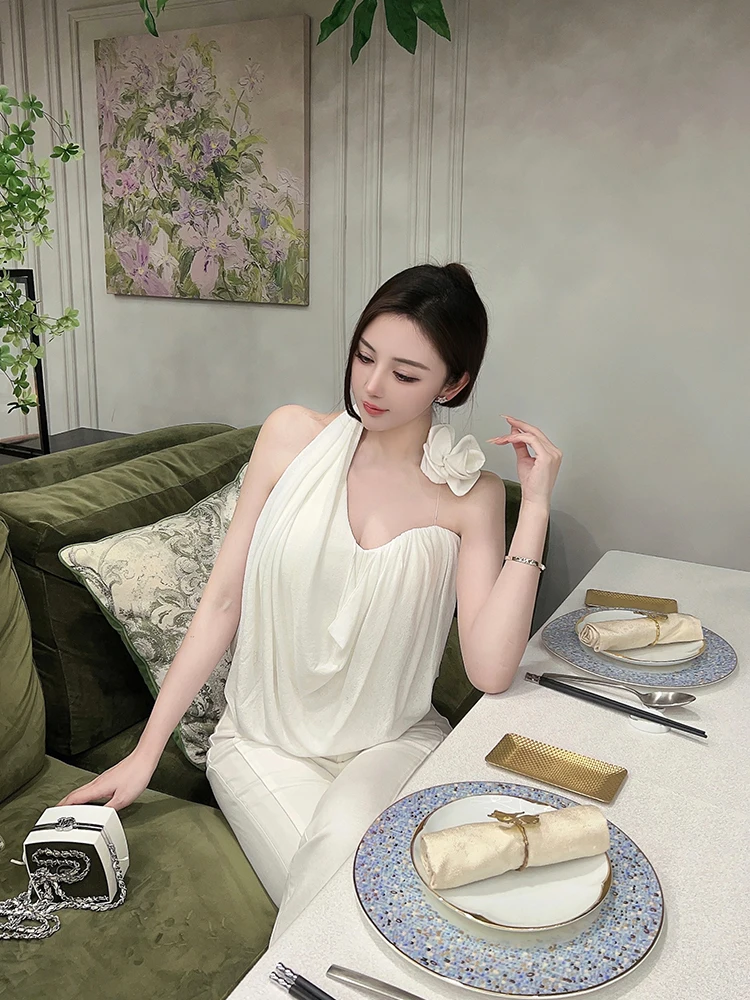 

Handmade Floral Ne Hanging Svel Top Women's Spring Faionable Strap Vest High-End Sensation Tube Bustier Bal