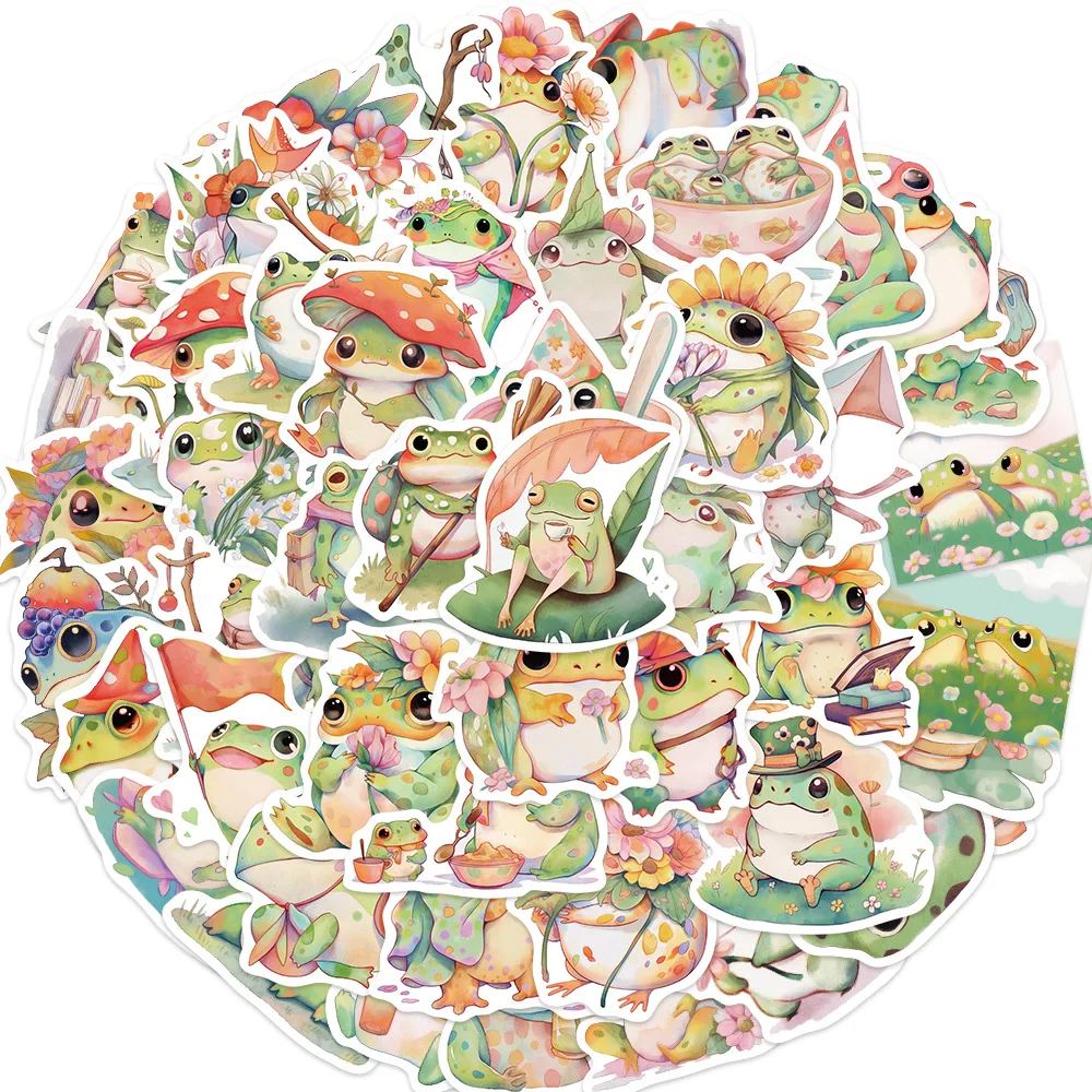 50Pcs Kawaii Frog Stickers Cute Fat Animal Decal Juice Frog Stickers Waterproof Vinyl for Water Bottle Laptop Skateboard