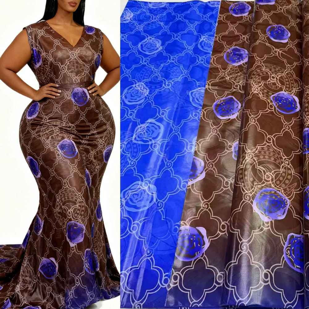 4 Meters Boubous Making Fabric | Luxury Shiny Bazin Riche & African Lace Material | Printed Cotton Brocade for Women Dress
