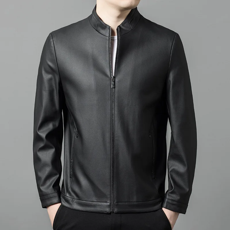 Men's Standing Collar 2023 Autumn and Winter New Slim Fitting High-end Business Casual Middle-aged Leather Jacket