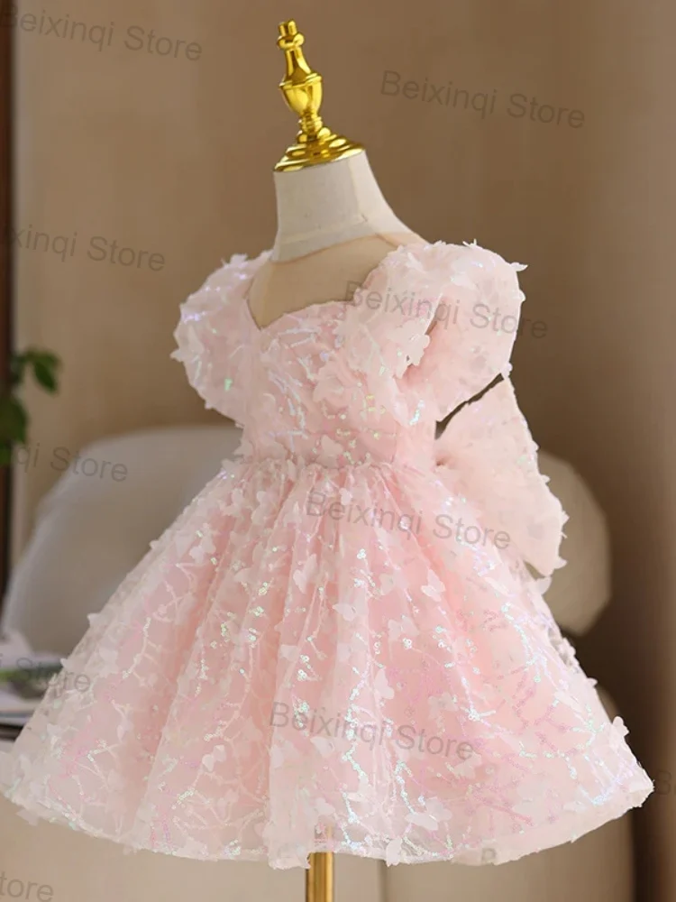 

Pink Lace Flower Girl dress lovely Young kids Sweetheart collar formal occasion birthday party Graduation prom wedding ball gown