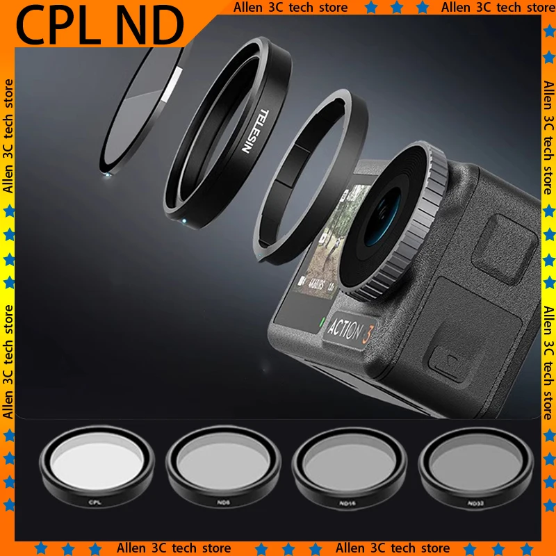 TELESIN CPL ND8 ND16 ND32 Camera Filter Aluminium Alloy Lens Set for DJI OSMO Action 3 4 5 Camera Len Custom Cameras Accessories