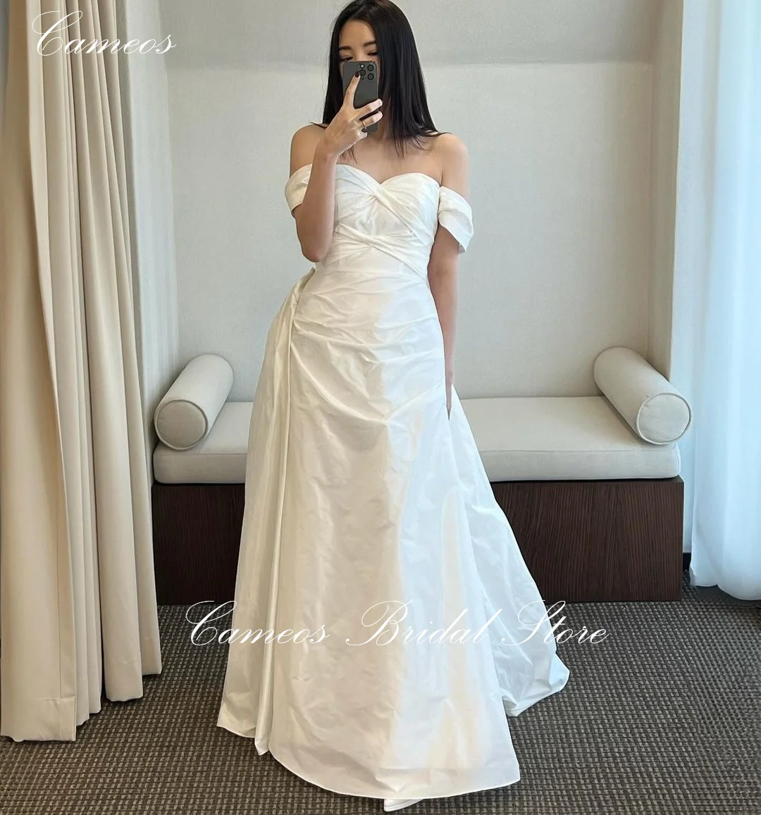 SONDR-vestido de novia coreano con hombros descubiertos, traje de novia Formal hecho a medida, marfil, 웨레레스 manga corta, de tafetán