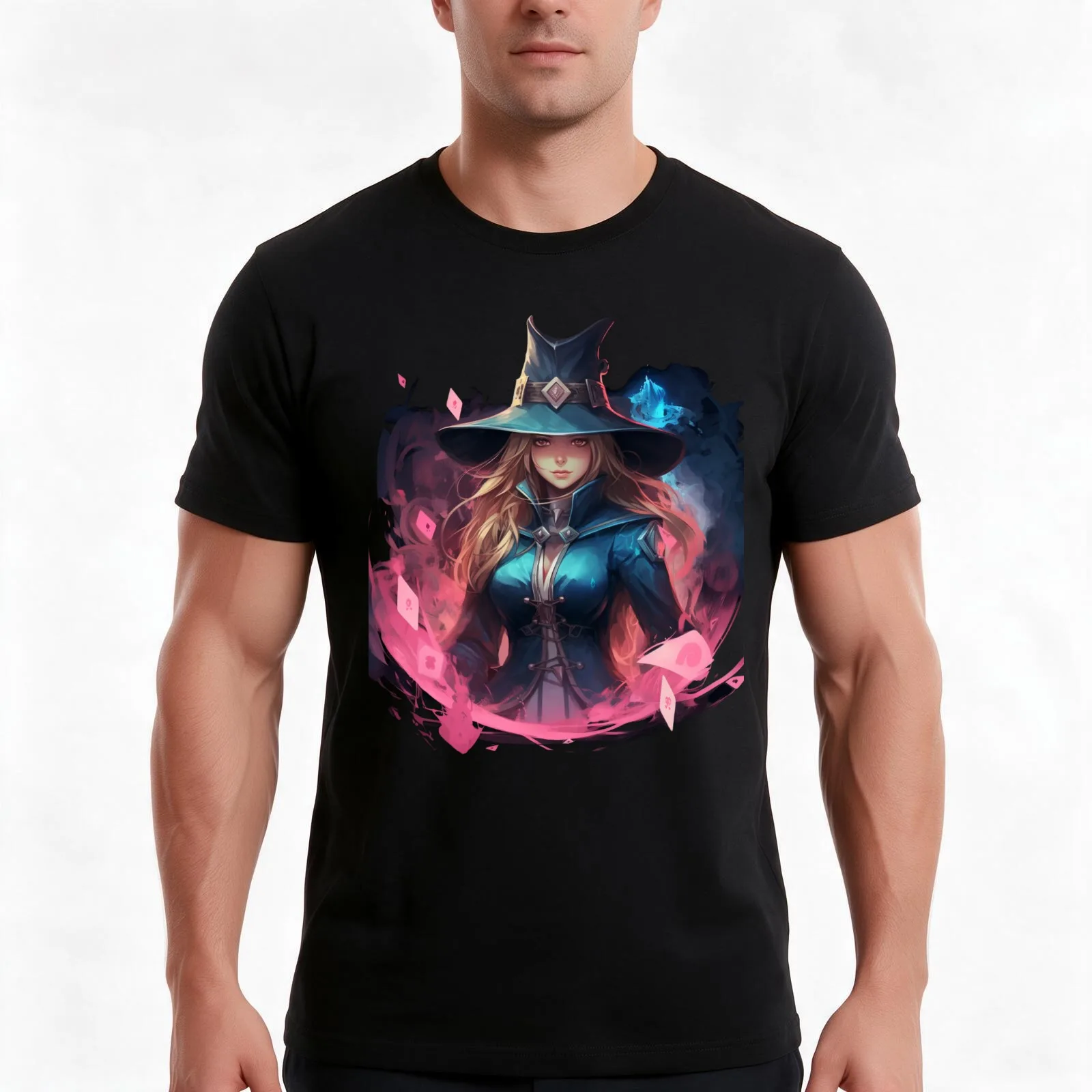 Dark Magician Girl T-Shirt, Summer Casual Cotton Tee, Oversized Streetwear Tops, Vintage Graphic Print, Loose Fit Short Sleeve