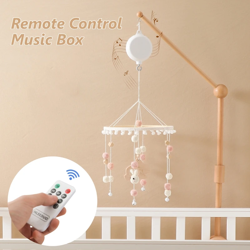 Baby sonaglio giocattoli 0-12 mesi bianco Mobile rotante sul letto carillon neonato letto campana supporto giocattolo staffa Bluetooth/scatola remota