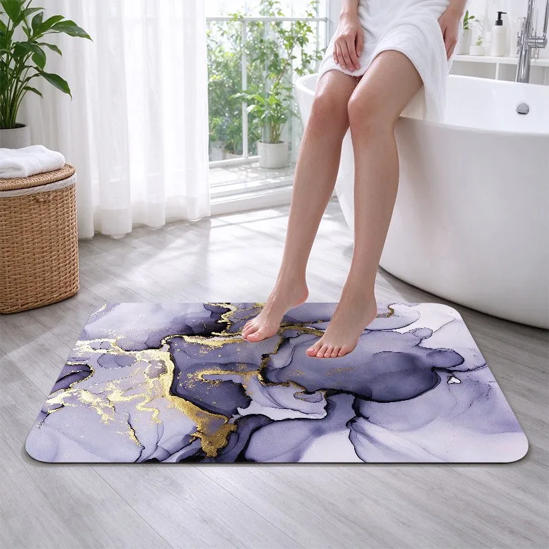 1 Piece Abstract Purple Gold Alcohol Ink Rug, Soft Comfortable, All Seasons Suitable, Lightweight Easy Care, Home Decor, Living Room, Bedroom, Hallway, Autumn, Winter