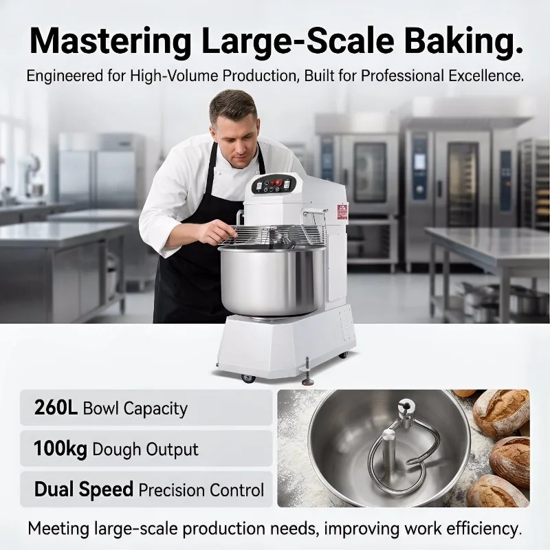 HS-360e High Performance Bakery Dough Kneader 260L 100kg Big Capacity Industrial Planetary Dough Mixer for Bakery